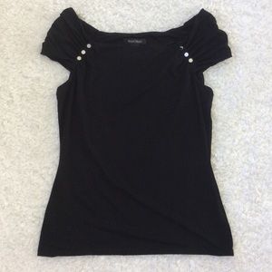 White House Black Market Black Button Sleeve Top